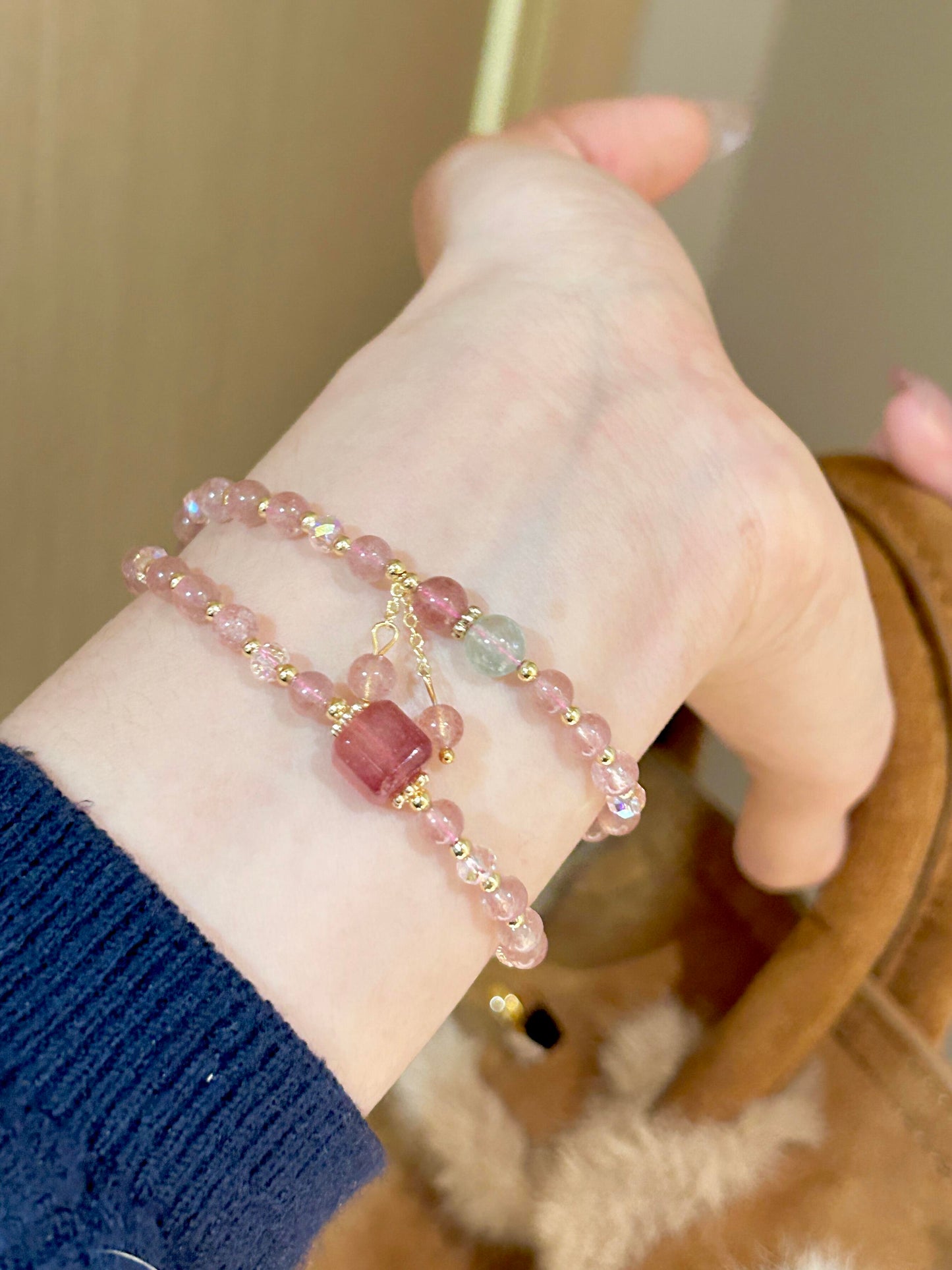 Pink Crystal Hand String Love Stone