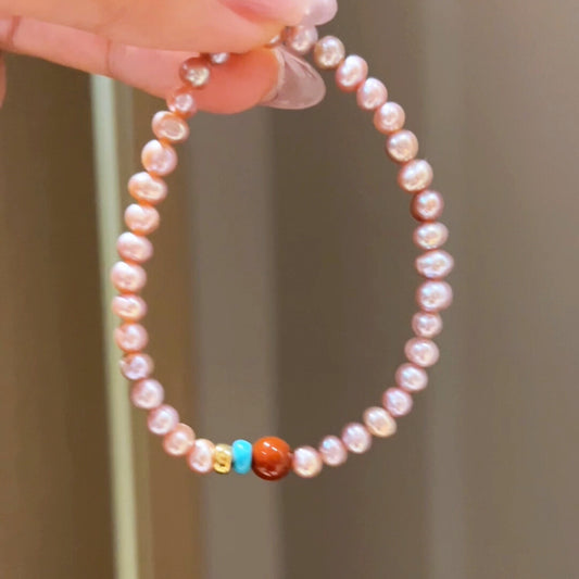 Natural seawater pearl and cinnabar bracelet, noble temperament