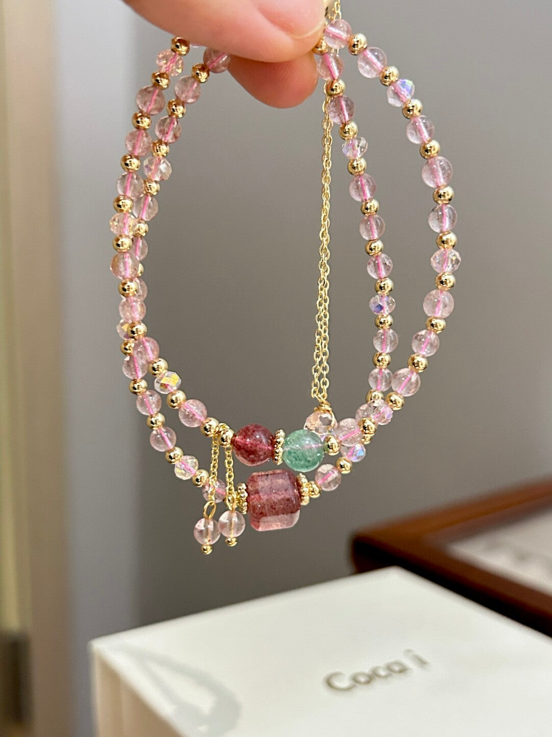 Pink Crystal Hand String Love Stone