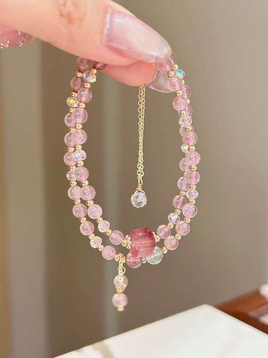 Pink Crystal Hand String Love Stone